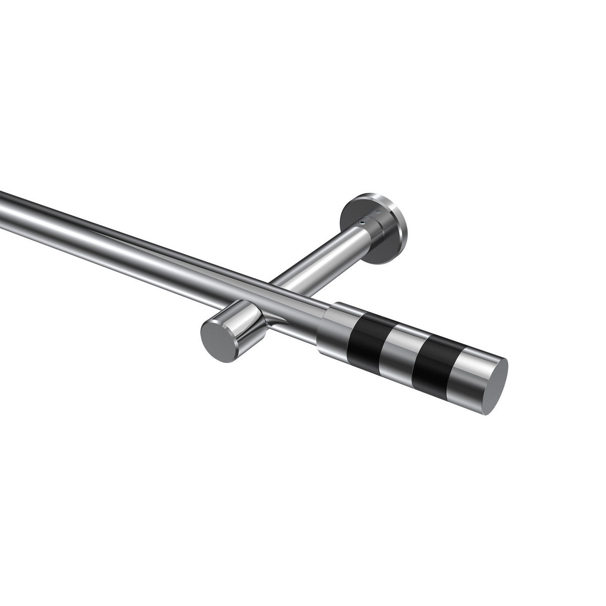 GARDINENSTANGEN-SET Prestige Mavell 140 cm, 1-läufig (ohne Ringe), 20 mm Ø Chrom - Chromfarben/Schwarz, Metall (140cm) - INTERDECO