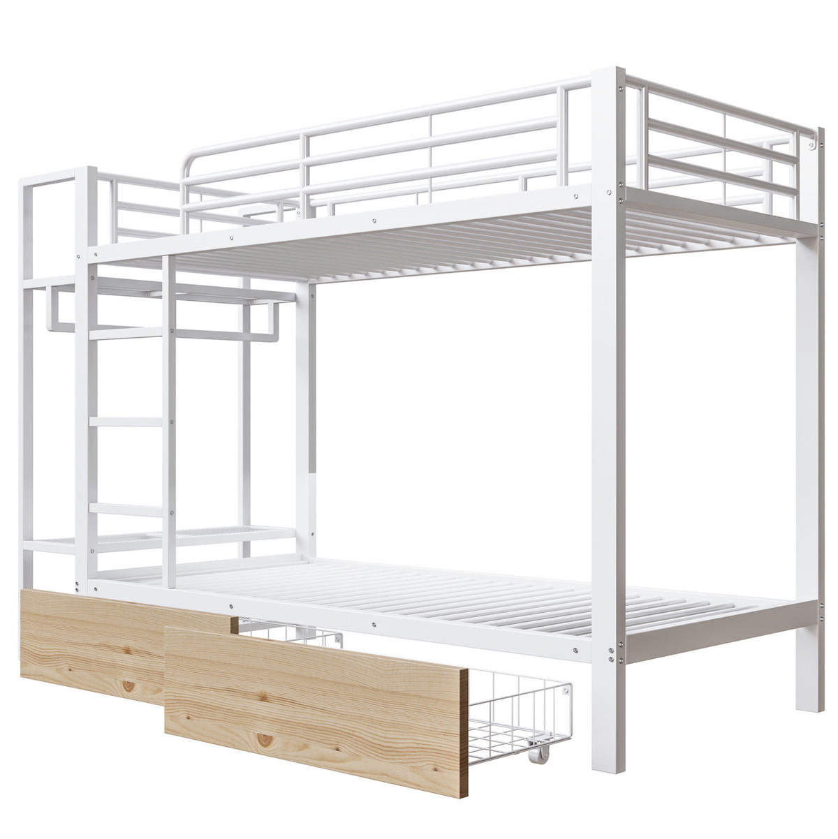ETAGENBETT 90/200 cm weiß aus Metall mit LED und Stauraum - Weiß, Metall (90/200cm) - OKWISH