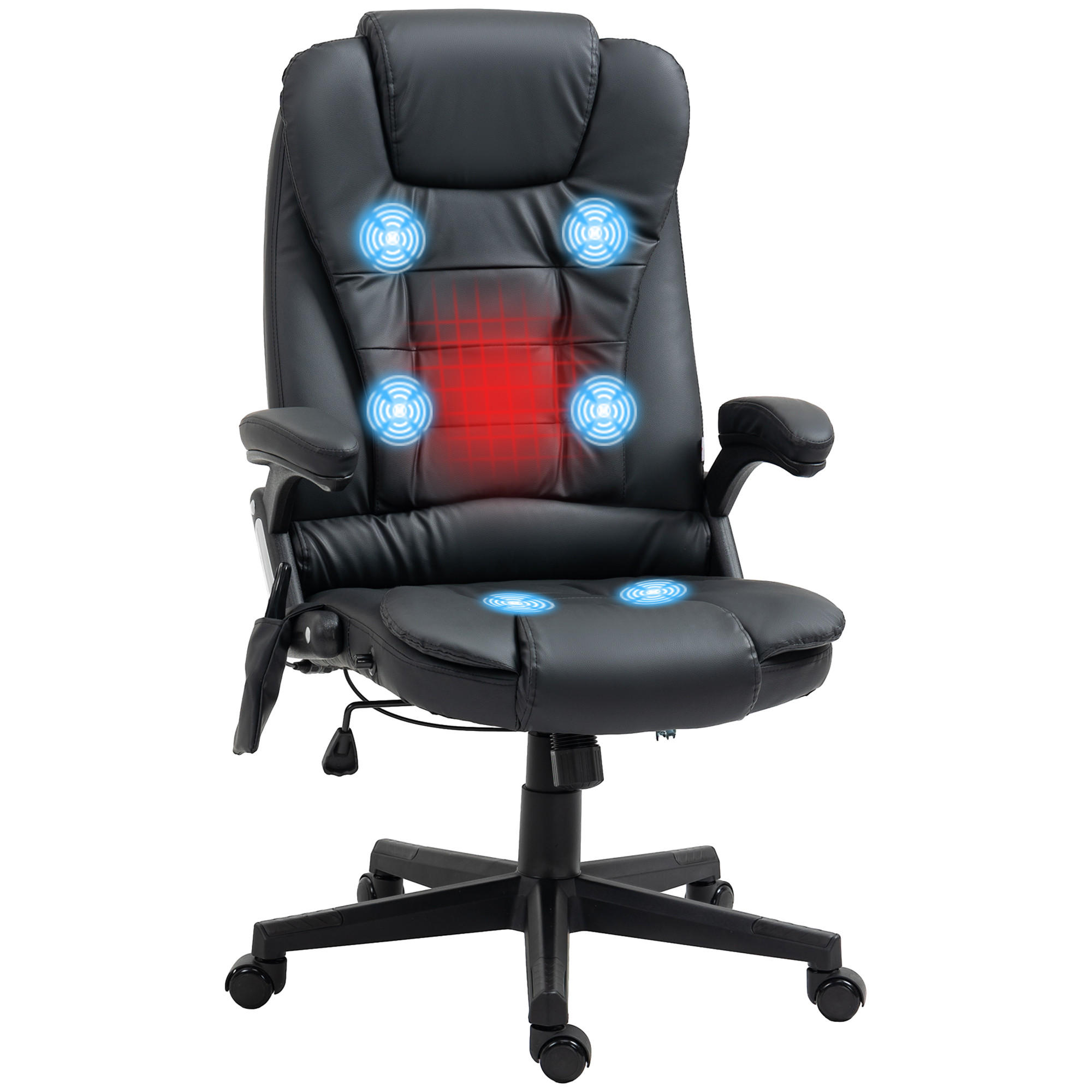 MASSAGESESSEL Bürostuhl Drehstuhl mit Wärmefunktion Chefsessel Bürosessel - Schwarz, Kunststoff (70/121/70cm) - HOMCOM