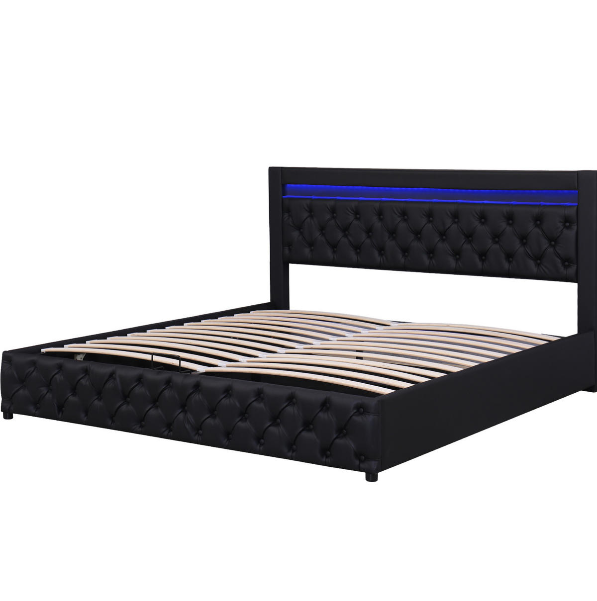 POLSTERBETT 140/200 cm schwarz aus PU mit Bettkasten und LED-Beleuchtung - Schwarz, Kunststoff (140/200cm) - OKMYHOME