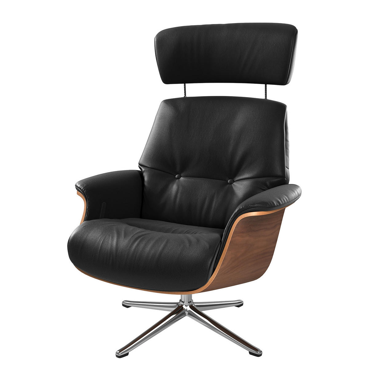 SESSEL - manuell verstellbar - Chromfarben/Schwarz, Leder (83/110/88cm) - home24