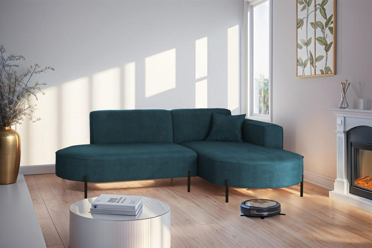 ECKSOFA Valencia Xs - Blau, Holzwerkstoff/Textil (236/165cm) - Fun Möbel