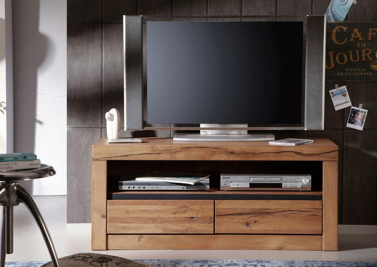 TV-BOARD Wild-/Zerreiche 115x42x49 natur geölt MONTREUX #103 - Naturfarben, Holz (115/49/42cm) - Massivmoebel24