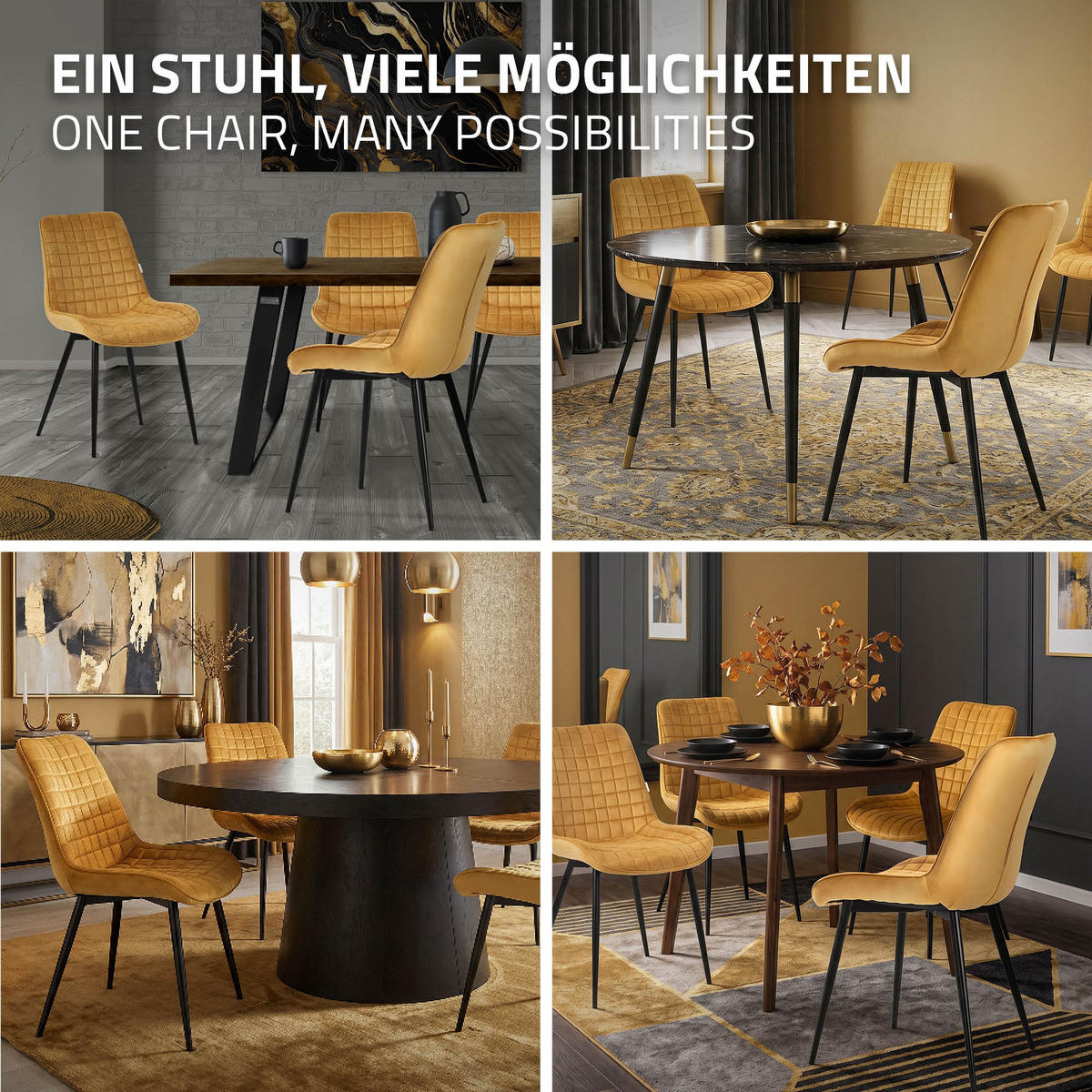 ESSZIMMERSTÜHLE 2ER-SET Senfgelb Samt - Dunkelgelb/Schwarz, Textil/Metall (52/89/60cm) - ML-DESIGN