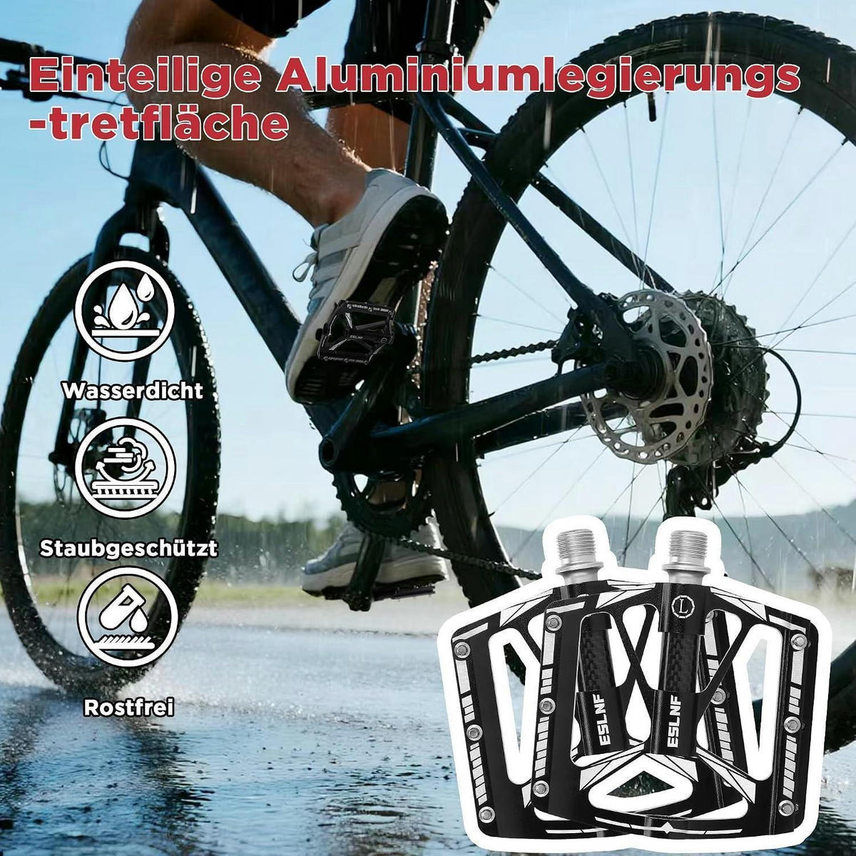 FAHRRADPEDALE Set 9/16 Zoll CNC Aluminium Leichtbauweise Schwarz - Schwarz, Metall (10/1.5/10.1cm)