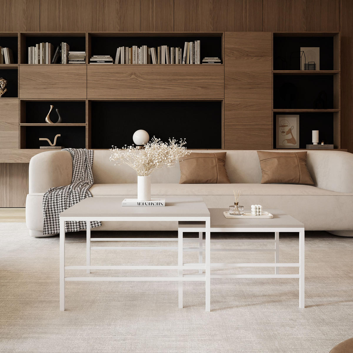 COUCHTISCH Cashmere Weiße Rahmen - Beige/Weiß, Holzwerkstoff (70/70/46cm) - Idohome