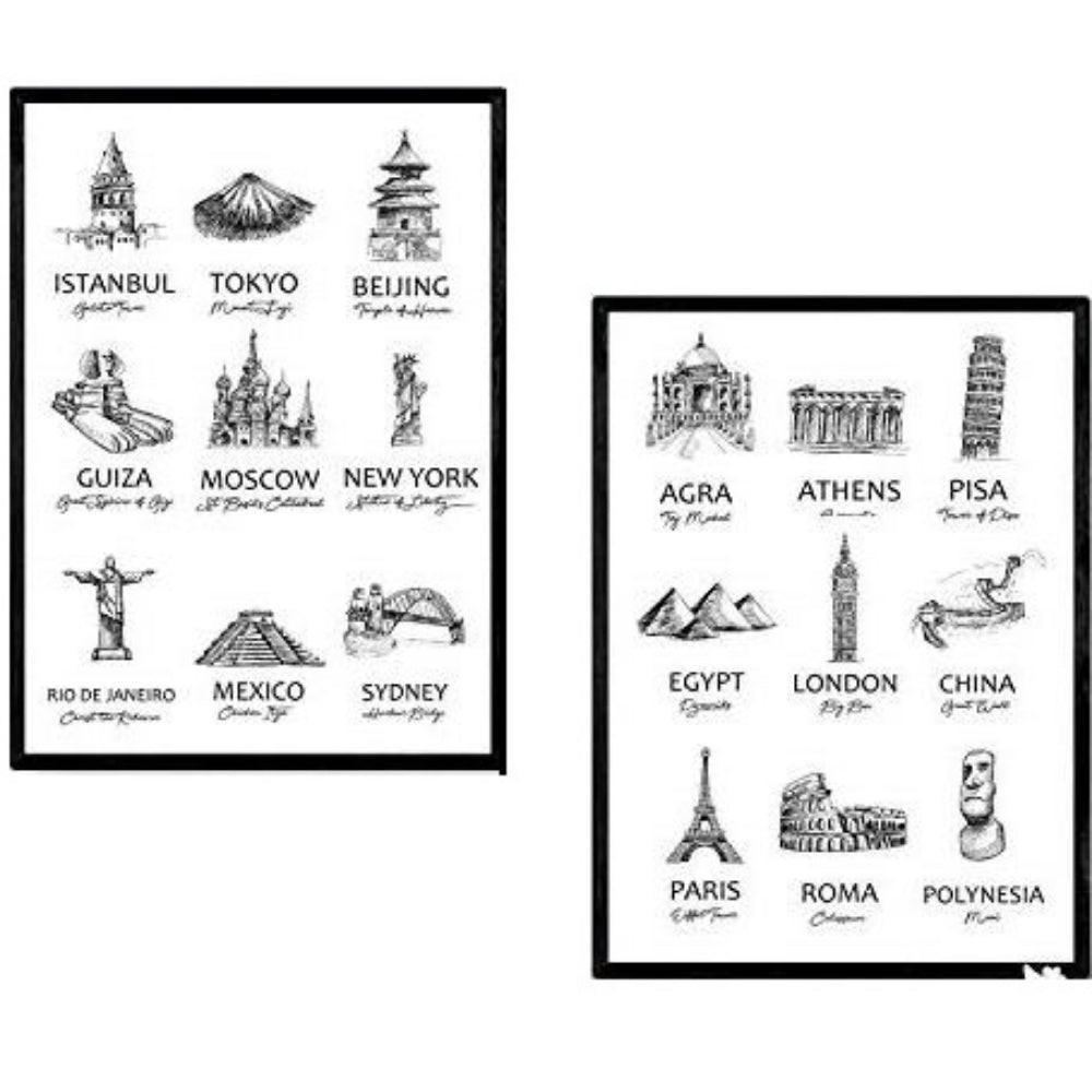 POSTER Set Mit 2 Wunder Der Welt A4 Rahmenlos - Klar, Papier (29.7/5/21cm) - Nacnic