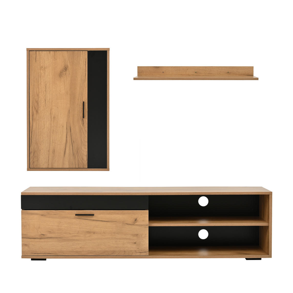 TV-WOHNWAND 3-tlg. 140 cm Eiche/Schwarz - Braun, Holzwerkstoff (35/39/140cm) - Beauniv