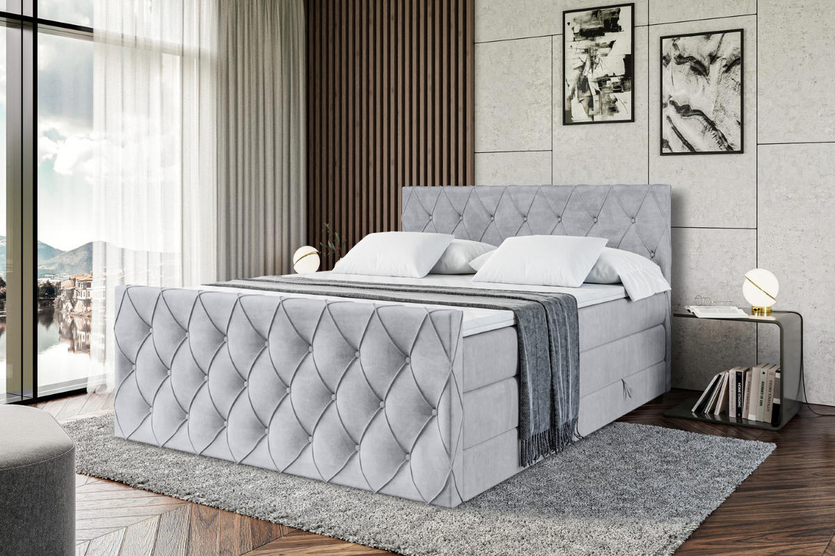 BOXSPRINGBETT AMAY-Z KING - 180x200 - H3/H4 - Hellgrau - Grau, Holzwerkstoff (180/200cm) - ALTDECOR