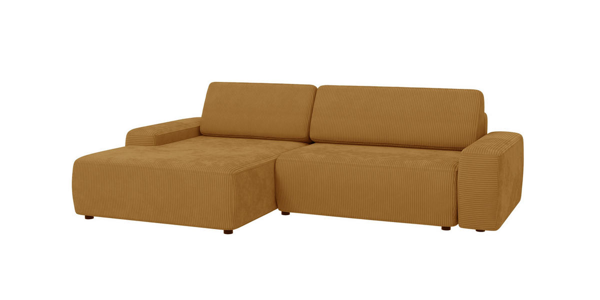 ECKSOFA Nancy Honig Cord - Schwarz/Honig, Holz/Kunststoff (264/162cm) - S-Style Möbel