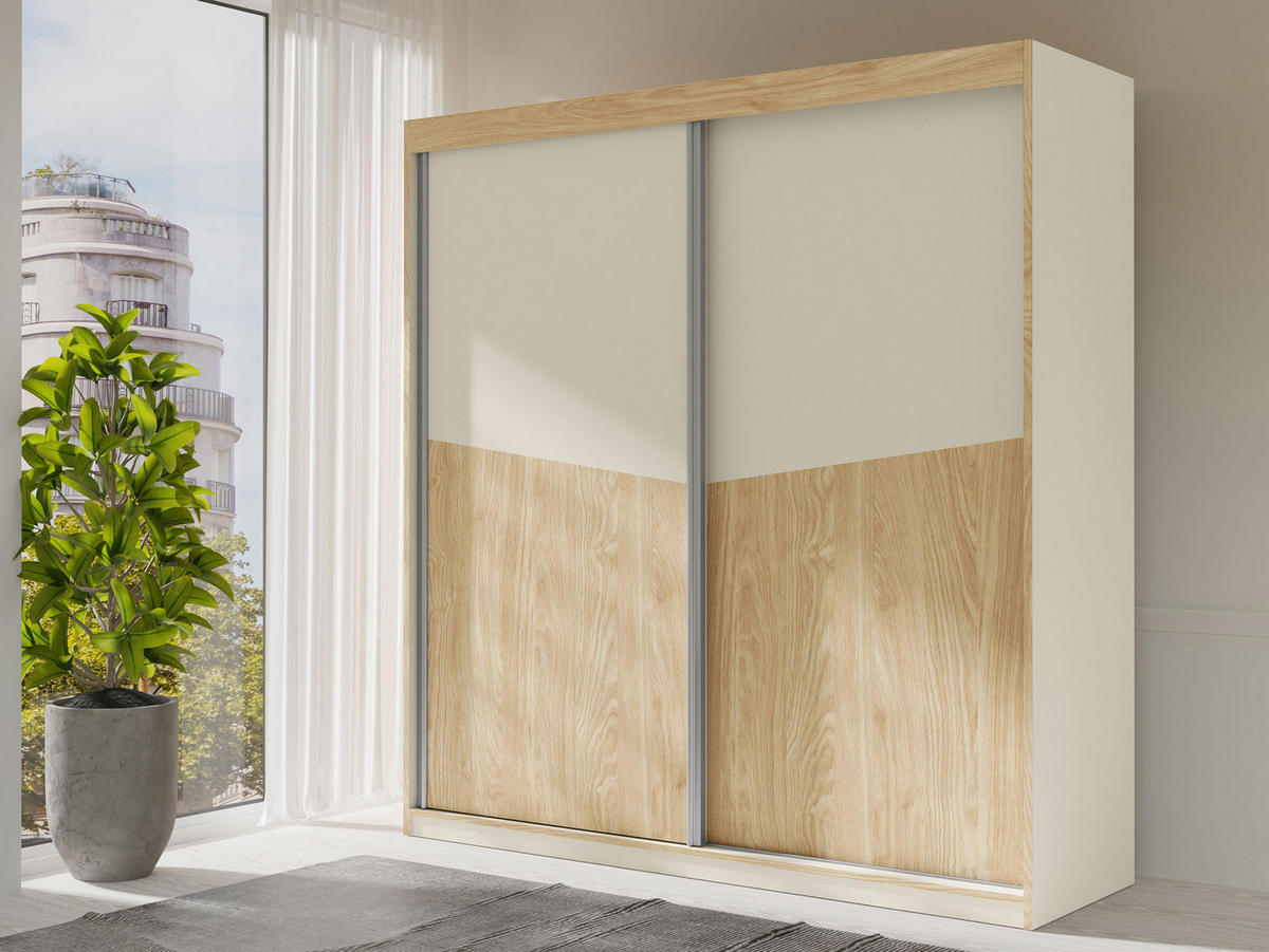 SCHIEBETÜRENSCHRANK Aston 01 - Eichefarben/Beige, Holzwerkstoff (200/215/65cm) - MIRJAN24