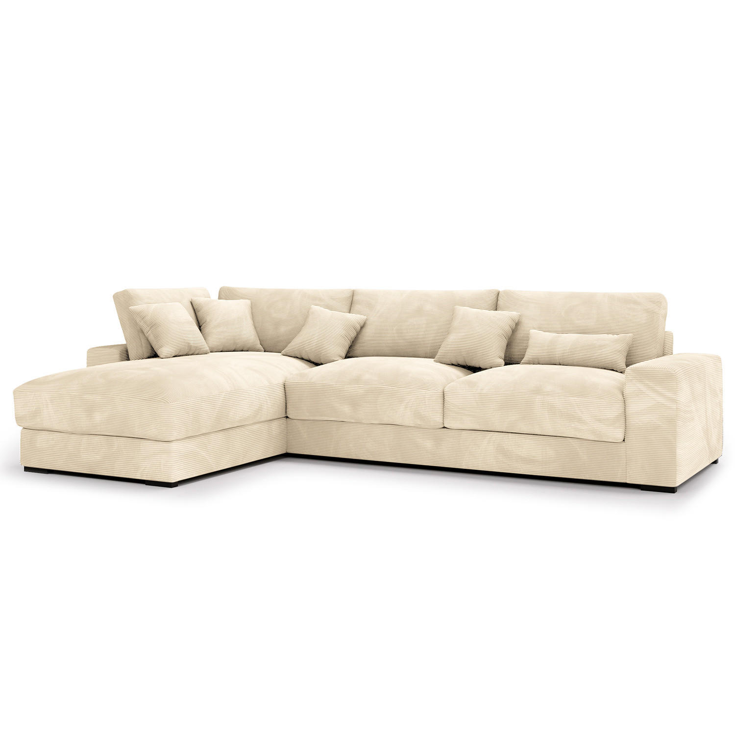 ECKSOFA mit Longchair - Creme/Schwarz, Kunststoff/Textil (340/205cm) - home24