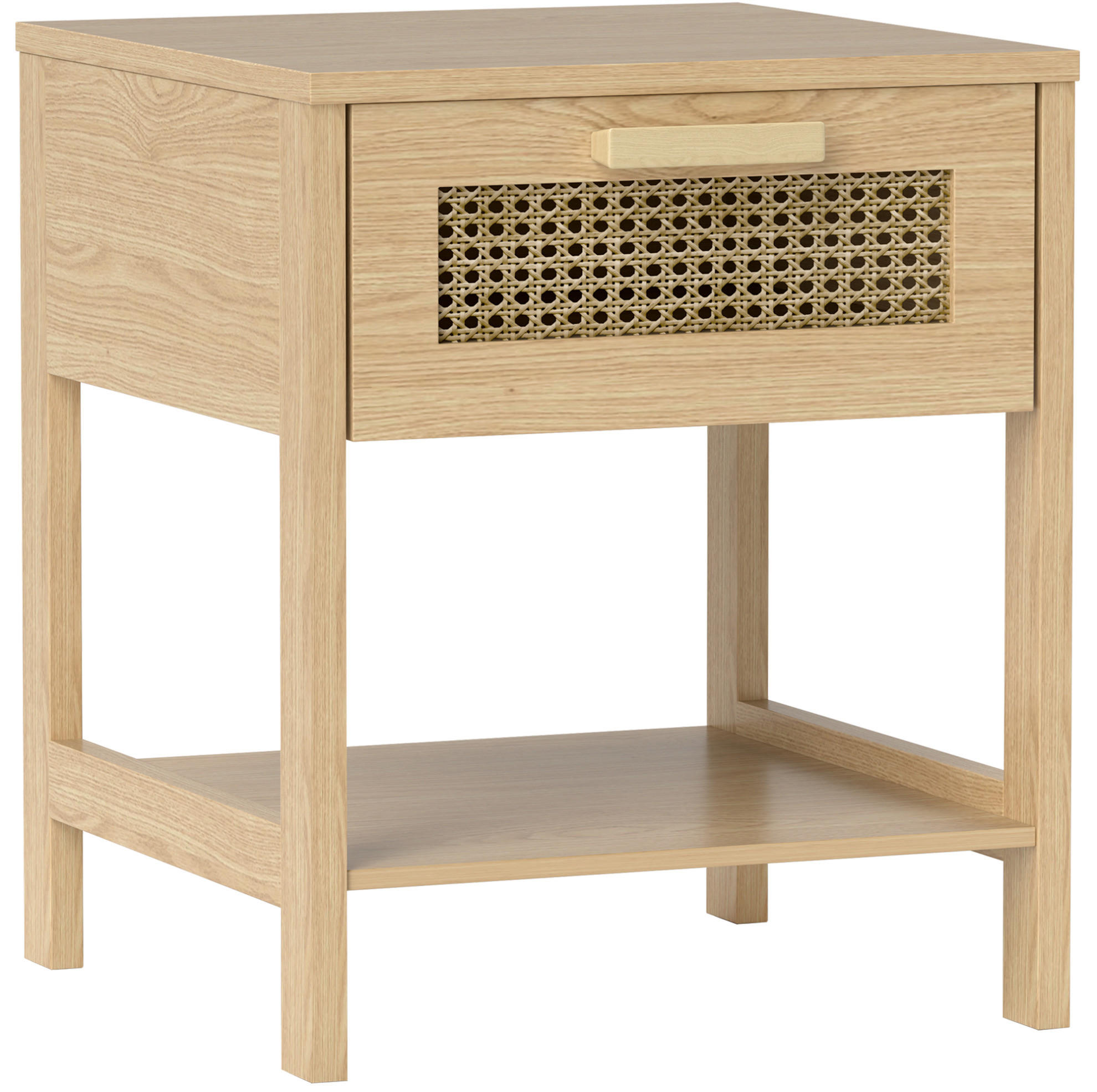NACHTTISCH 40/40/48,4 cm Natur aus Holz mit Rattan-Schublade - Hellbraun, Holz (40/48.4/40cm) - OKWISH