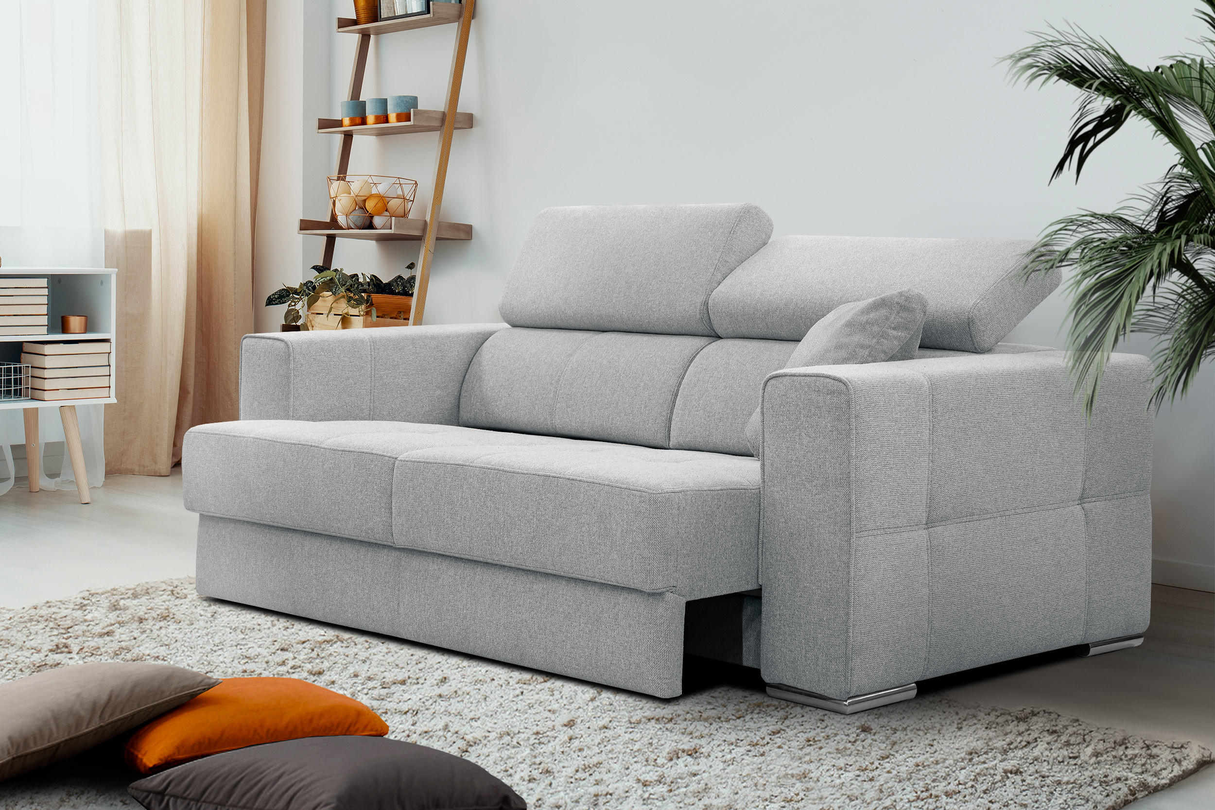 SOFA QUARTZ 3-Sitzer mit Ausziehsitz, silberfarben - Silberfarben, Holzwerkstoff/Textil (202/80/102cm) - Courtois Laville