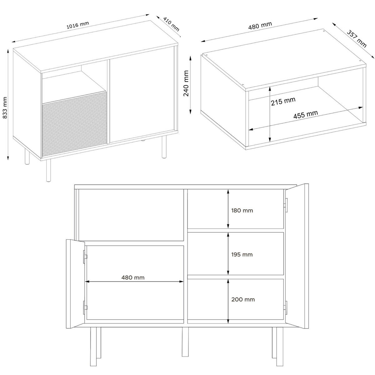 KOMMODE LOFTY Außenseiteneinlage, schwarz / Eiche natur - Eichefarben/Schwarz, Holzwerkstoff (102/83/41cm) - KONSIMO®