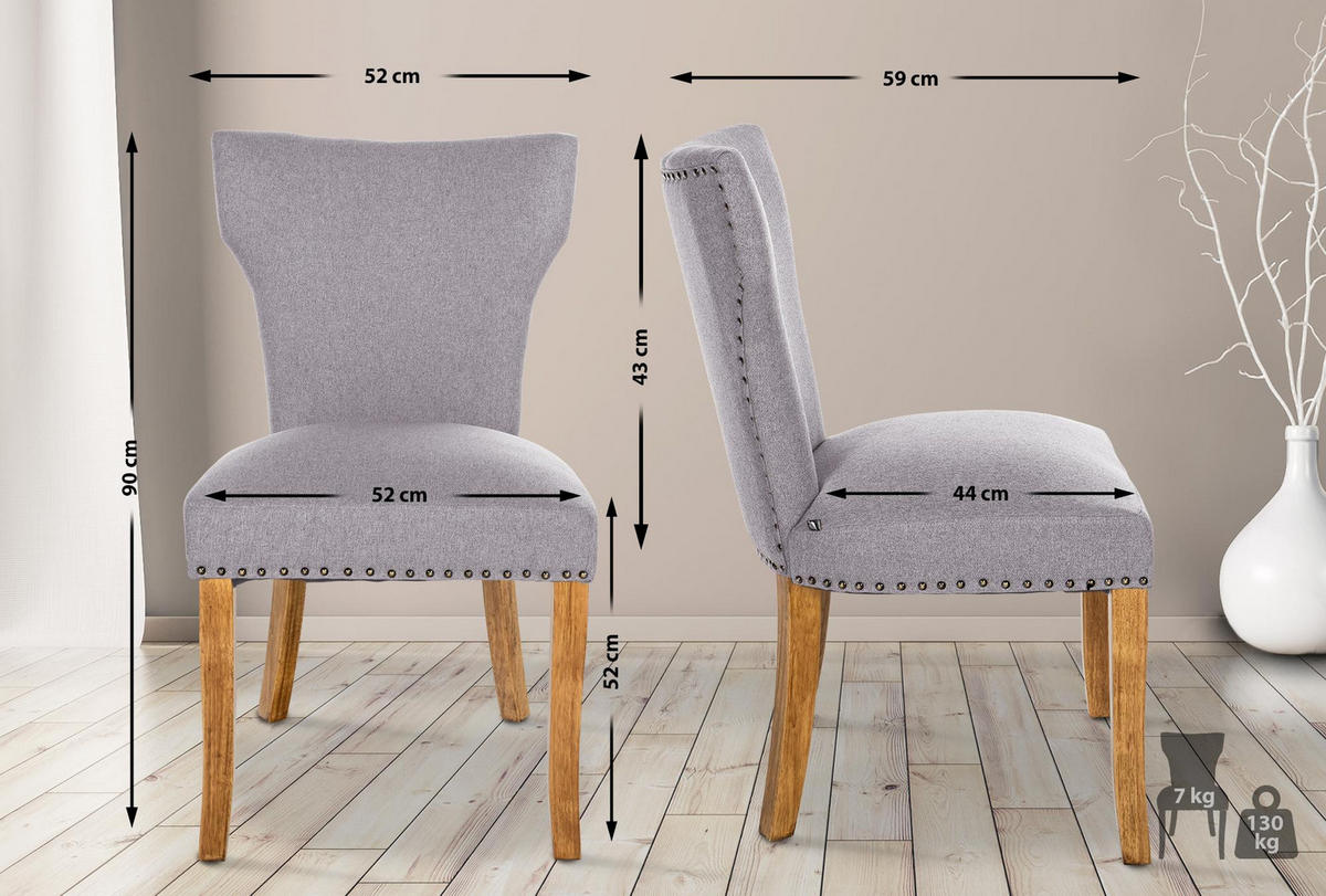 WOHNZIMMERSTUHL Stoff grau - Naturfarben/Grau, Holz/Textil (52/90/59cm) - CLP