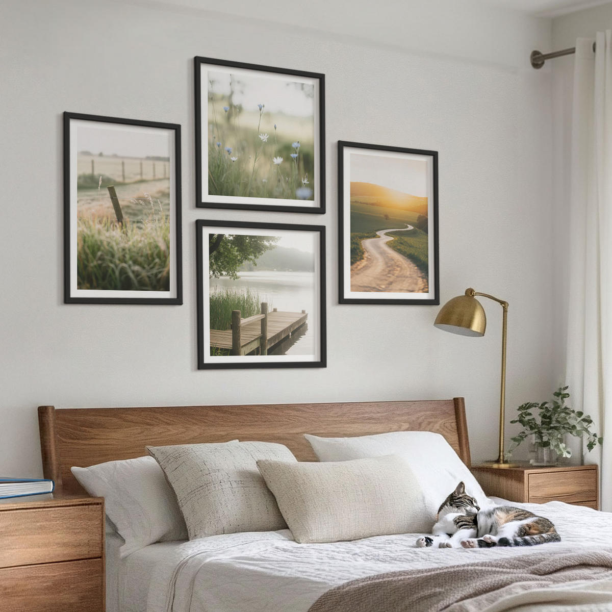WANDBILDER 4er-Set - 50x50 cm & 40x60 cm Schwarzer Rahmen - Landschaftswiesenstraße West - Schwarz, Kunststoff (50/50cm) - ArtPrintCave