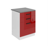 KÜCHENUNTERSCHRANK 60 cm SDSZ mit Arbeitsplatte, Schubladen, Rot Hochglanz - Rot/Grau, Holz (60/85/51.6cm) - B BELINI GROUP