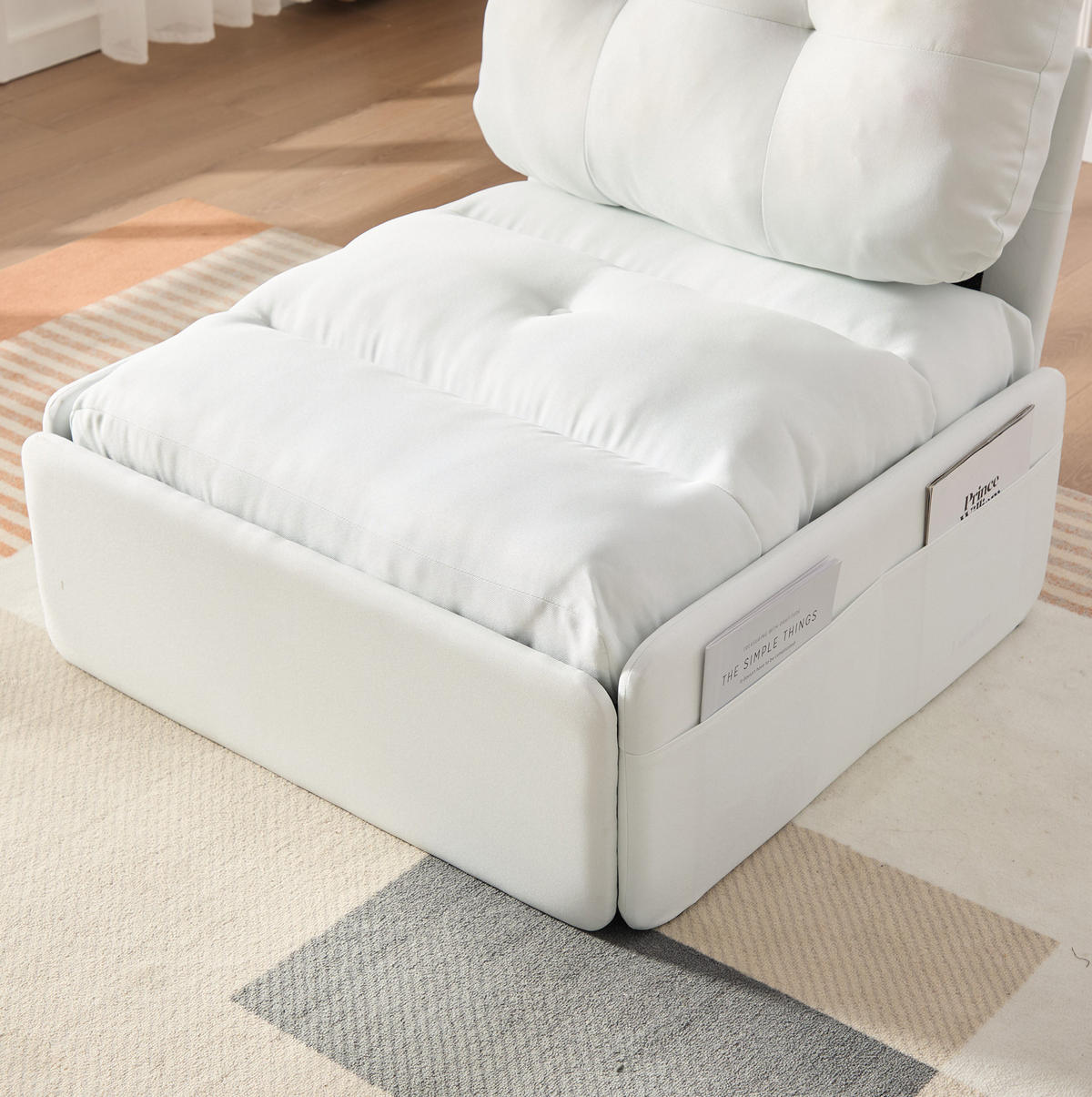 SCHLAFSESSEL 81,5/195/90 cm als 2-in-1 Ausziehbett mit Leinenbezug und Seitentaschen, Weiß - Weiß, Kunststoff (195/90/81.5cm) - Redom