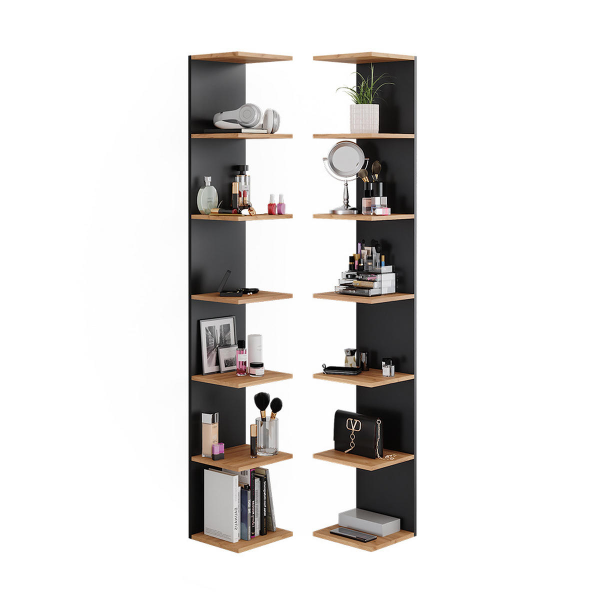 WANDREGAL Paolo Anthrazit 28 x 190 cm 2er Set - Honigeiche/Anthrazit, Holzwerkstoff (30/190/28cm) - Vicco