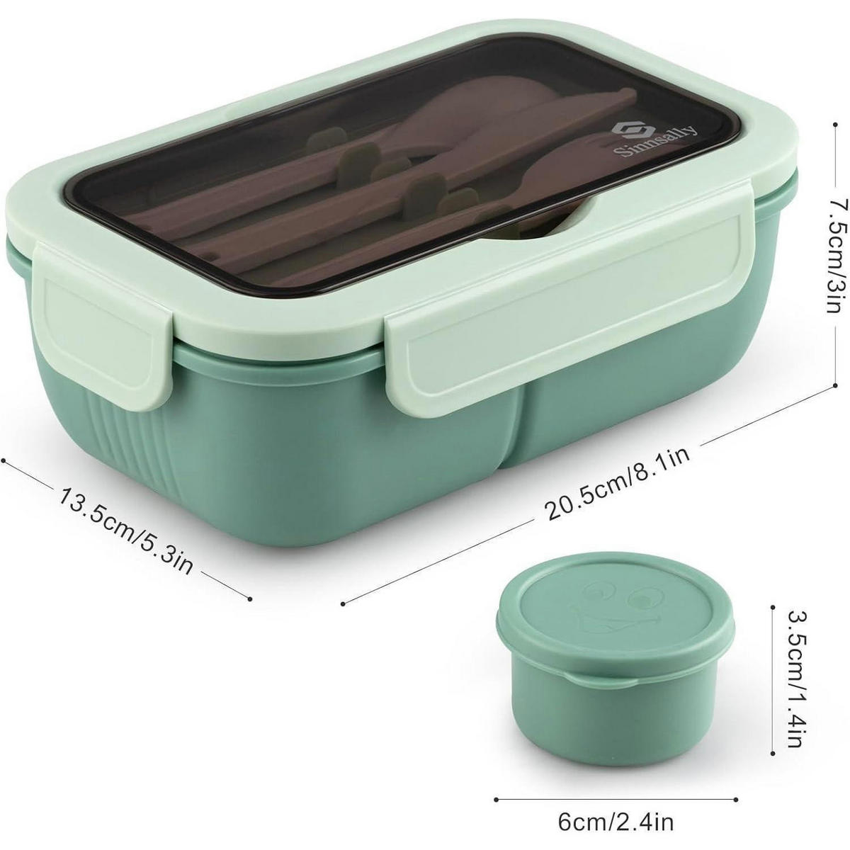 BROTDOSE mit Trennfächern und Besteck Set 1250ml Grün - Grün, Kunststoff (13.5/7.5/20.5cm)