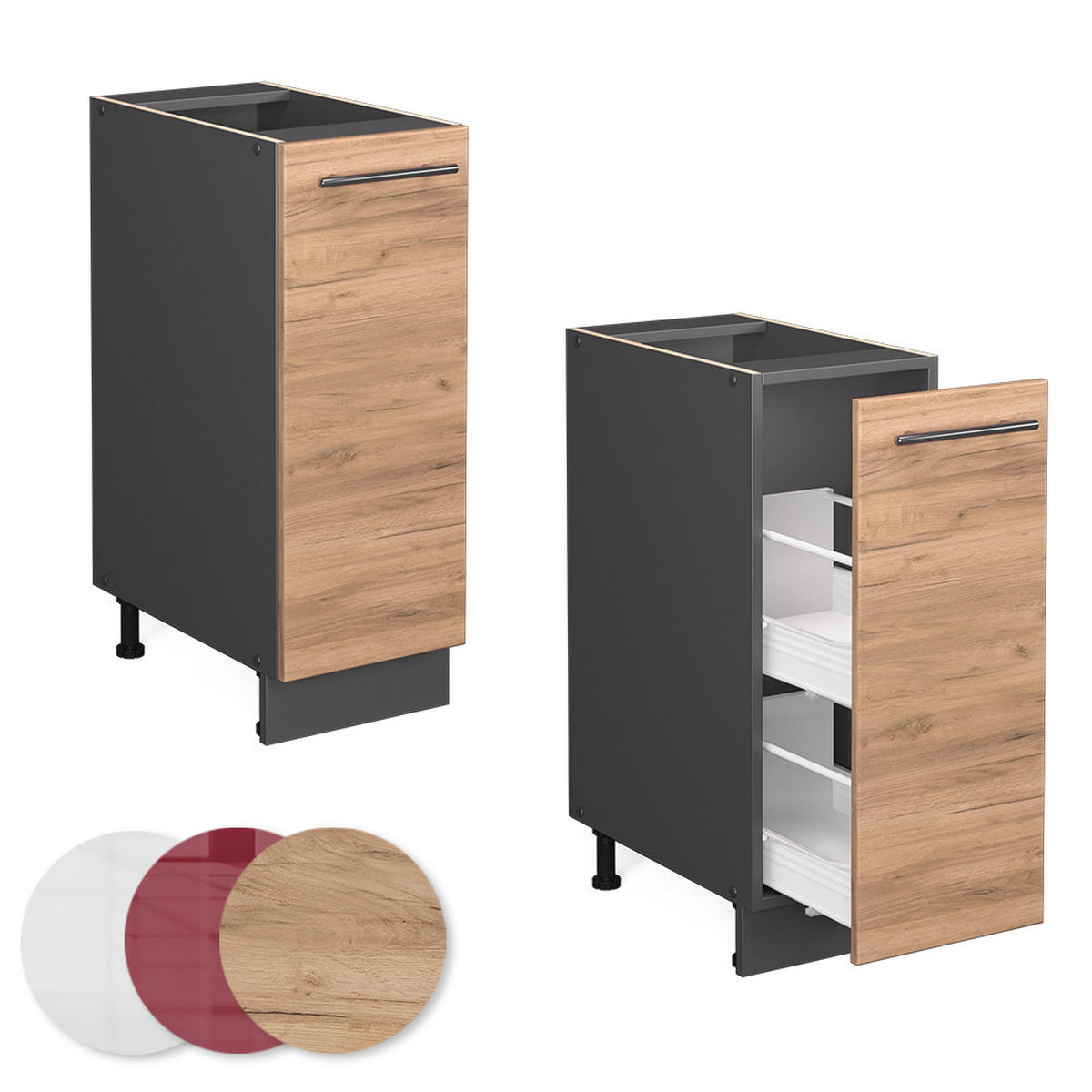 APOTHEKERSCHRANK Fame-Line Goldkraft Eiche 30 cm, AP Eiche - Anthrazit/Eiche Wotan, Holzwerkstoff (30/82/60cm) - Vicco