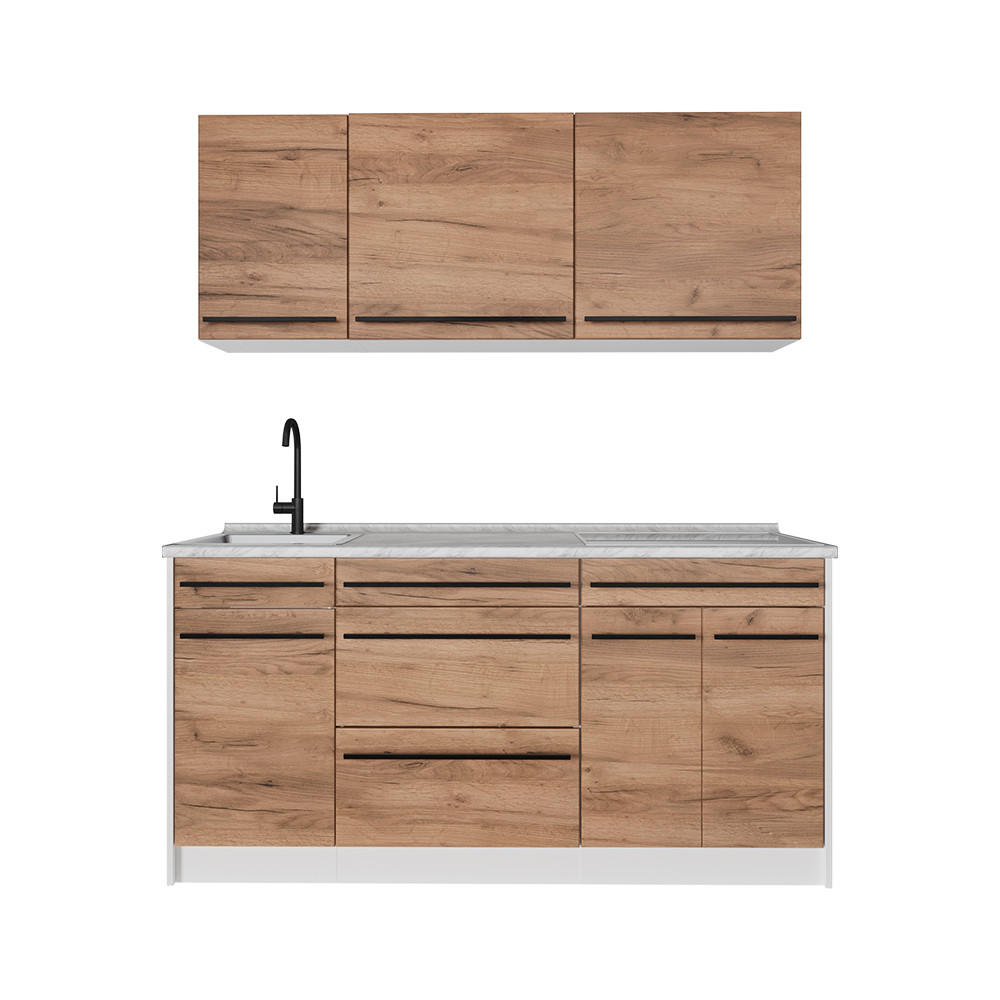 Vicco Singleküche Honigeiche, Weiß 160x81.6x46 cm