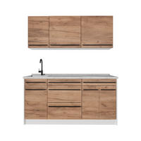 SINGLEKÜCHE R-Line, Goldkraft Eiche/Weiß, 160 cm Arbeitsplatte Marmor - Honigeiche/Weiß, Holzwerkstoff (160/81.6/60cm) - Vicco