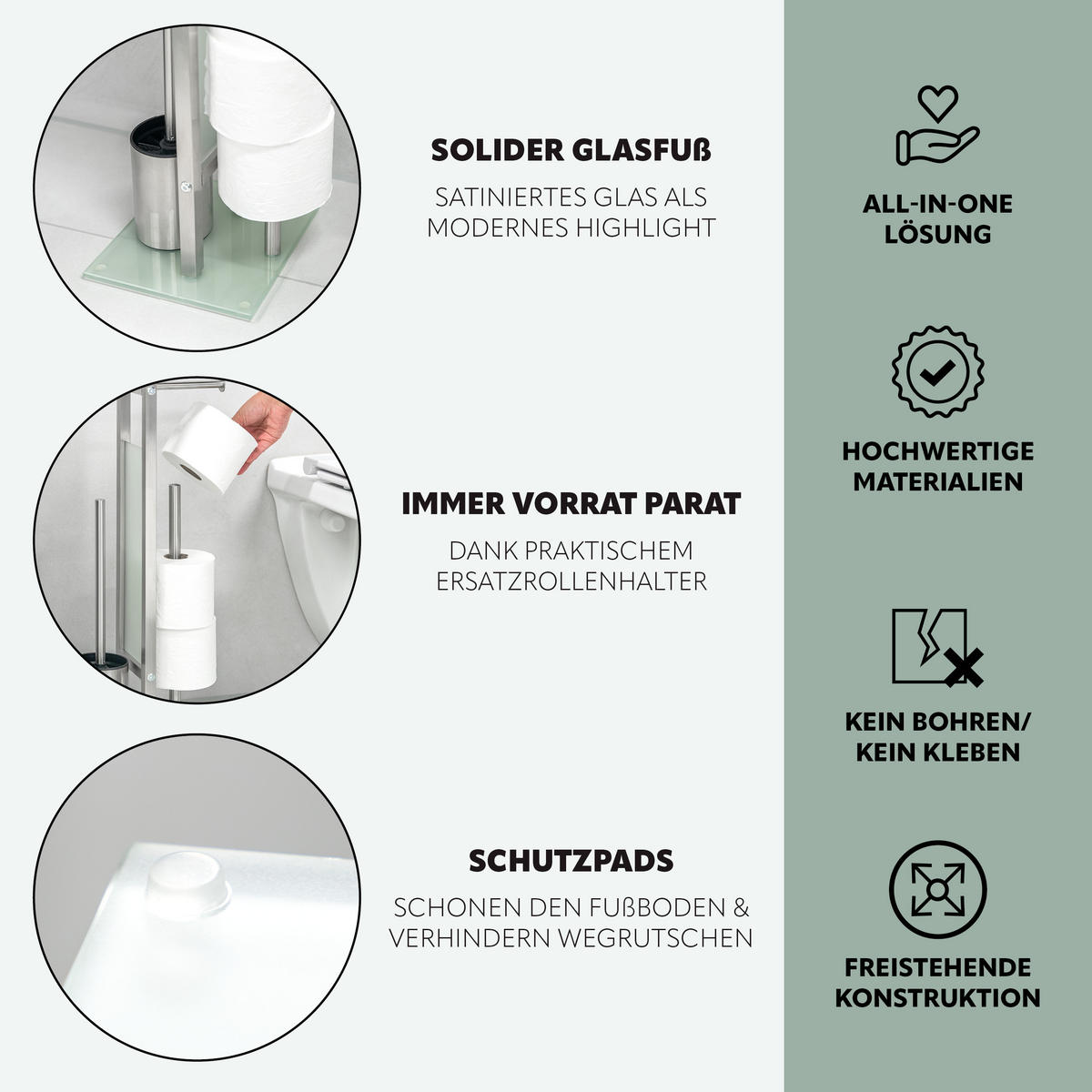 STAND-WC-GARNITUR 4IN1, Edelstahl - Edelstahlfarben, Metall (28/67/20cm) - eluno