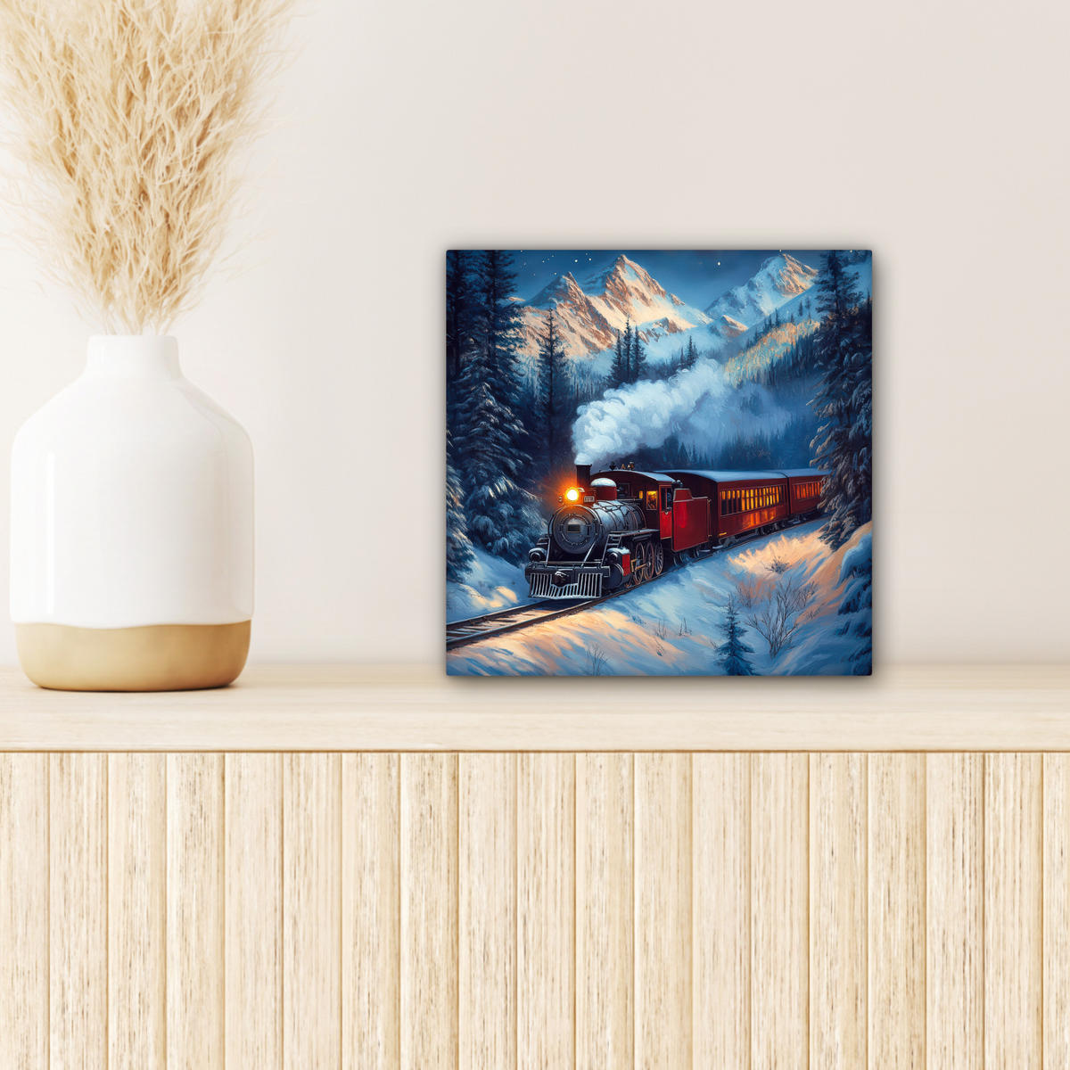 LEINWANDBILD Zug - Weihnachten - Schnee - Weihnachtszug 20x20 cm - Anthrazit, Textil (20/20cm) - MuchoWow