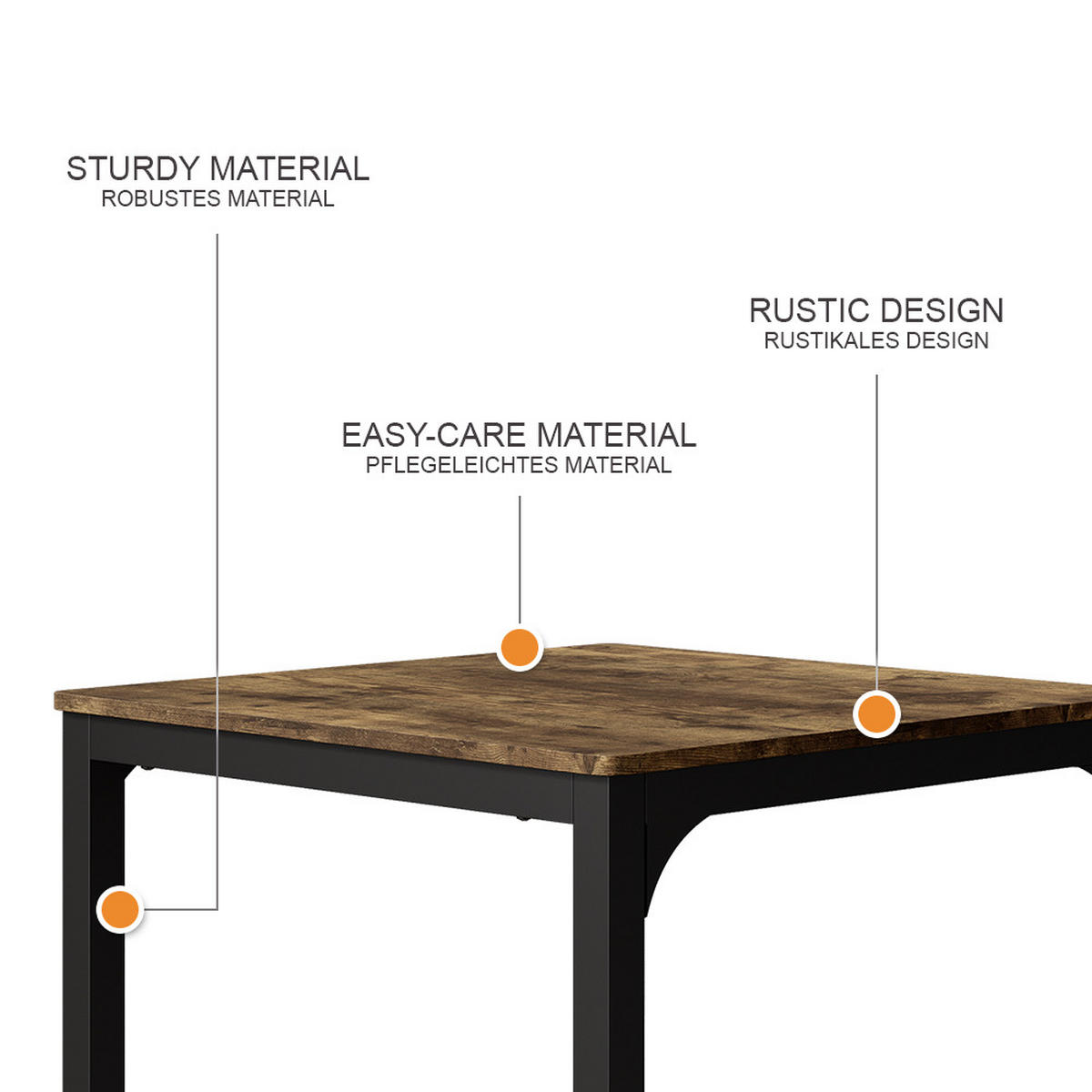 JÍDELNÍ STŮL Fyrk Černá/dubová rustikální - divoký dub/černá, kompozitní dřevo (70/70/75cm) - Vicco