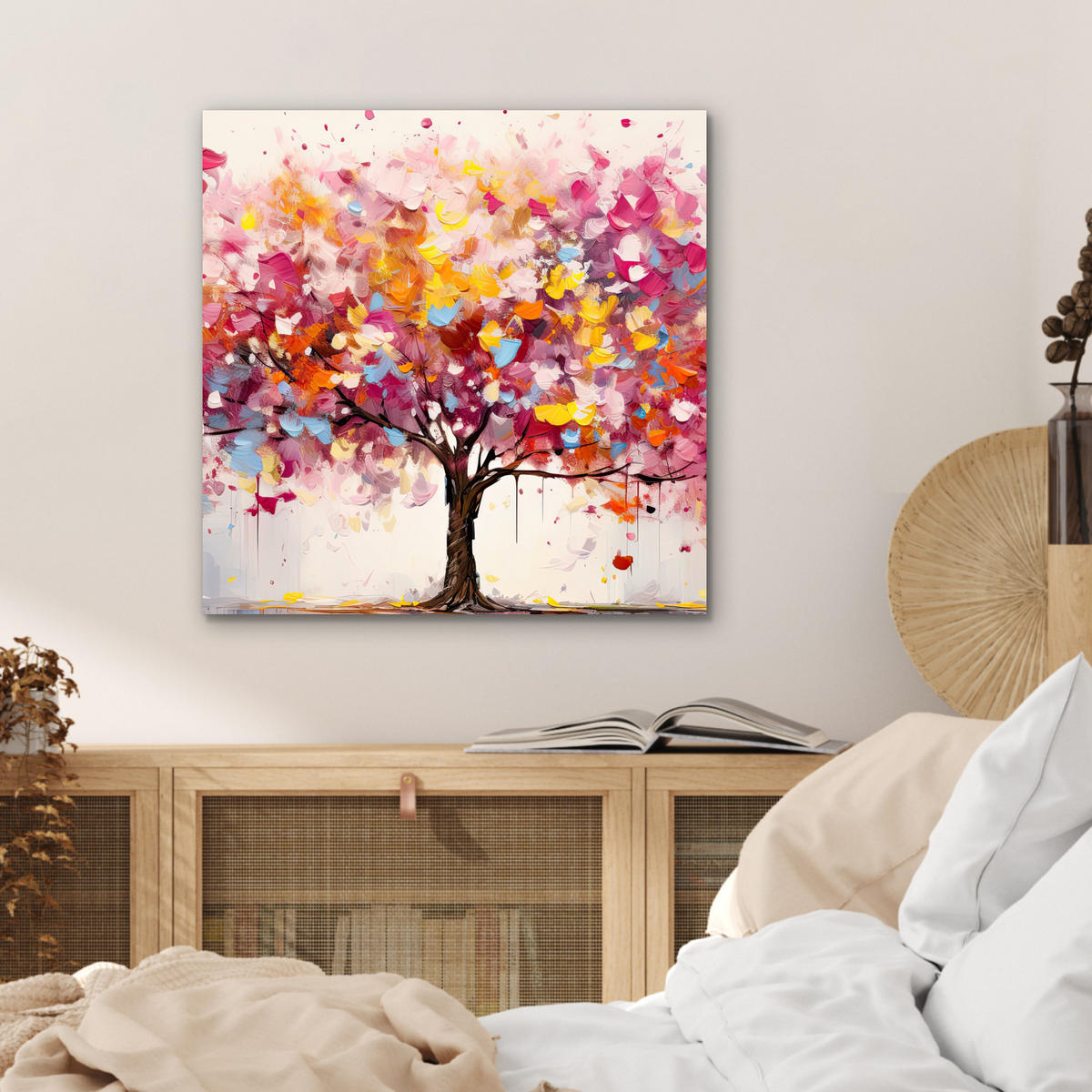 KOVOVÝ OBRAZ Akvarel - Strom - Umenie - Abstraktné 50x50 cm - viacfarebná, kov (50/50cm) - MuchoWow