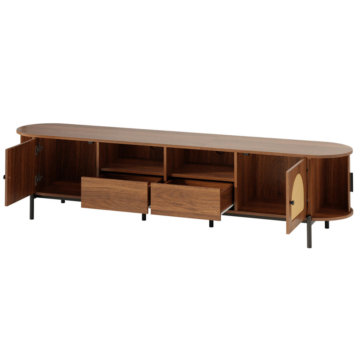 TV-SCHRANK mit Rattan und Stauraum 200 x 40 cm MDF Walnut - Dunkelbraun, Holzwerkstoff (40/49.5/200cm) - Beauniv