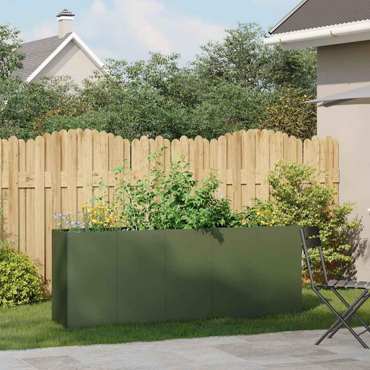 PFLANZKÜBEL Olivgrün 200/40/80 Cm Kaltgewalzter Stahl - Olivgrün, Metall (40/80/200cm) - vidaXL