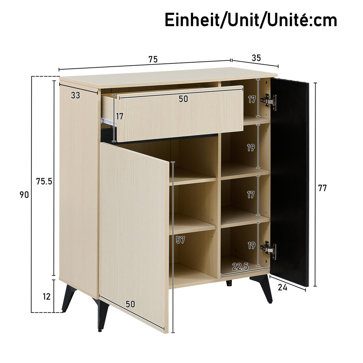 GARDEROBE Set Sitzbank Schuhschrank Sideboard Modern Flur Weiß - Naturfarben, Holzwerkstoff (60/179.5/35cm) - FLIEKS