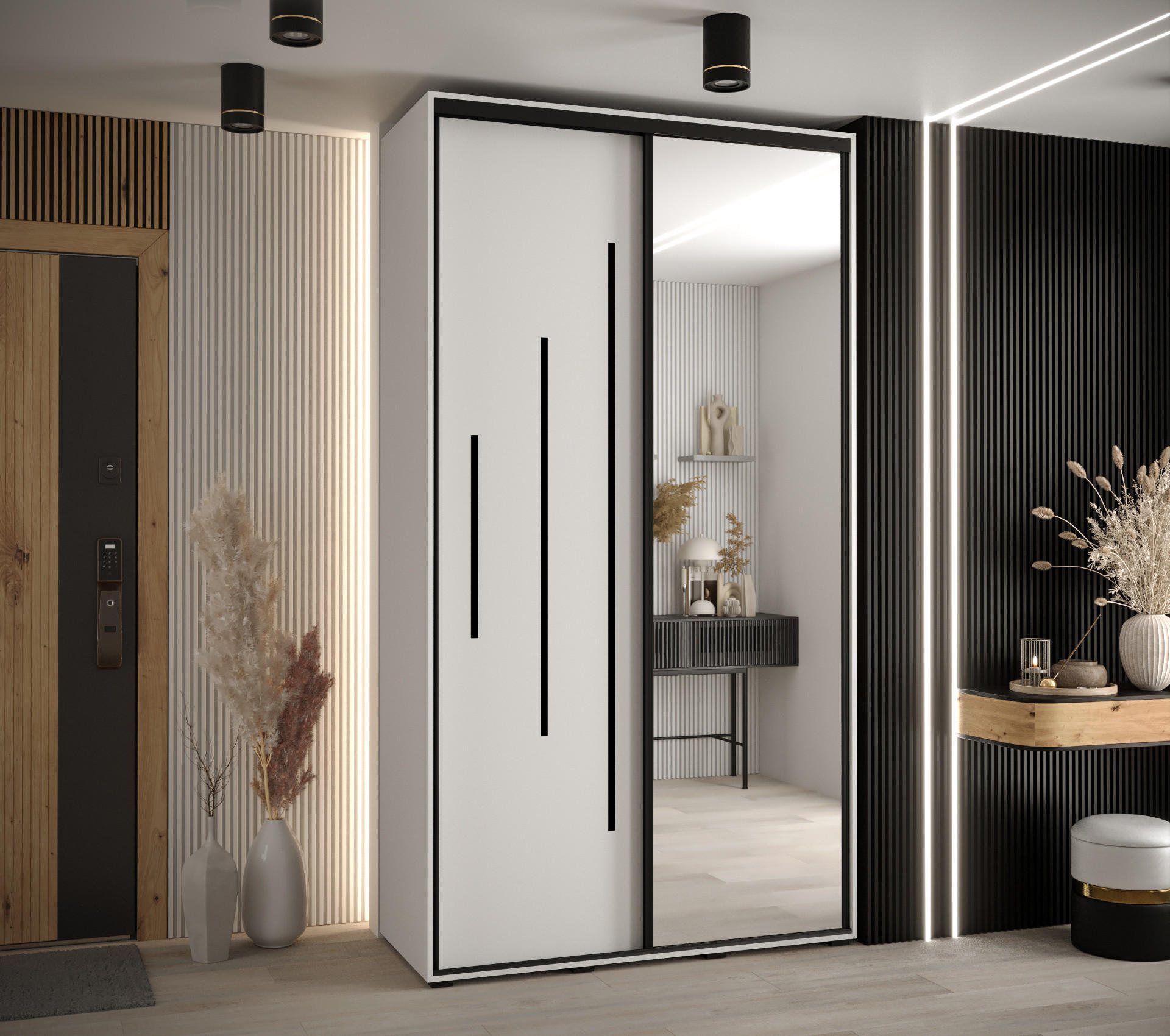 SCHWEBETÜRENSCHRANK 235,2/130/60 2-türig - Schwarz/Weiß, Holz/Metall (130/235/60cm) - Abiks Möbel