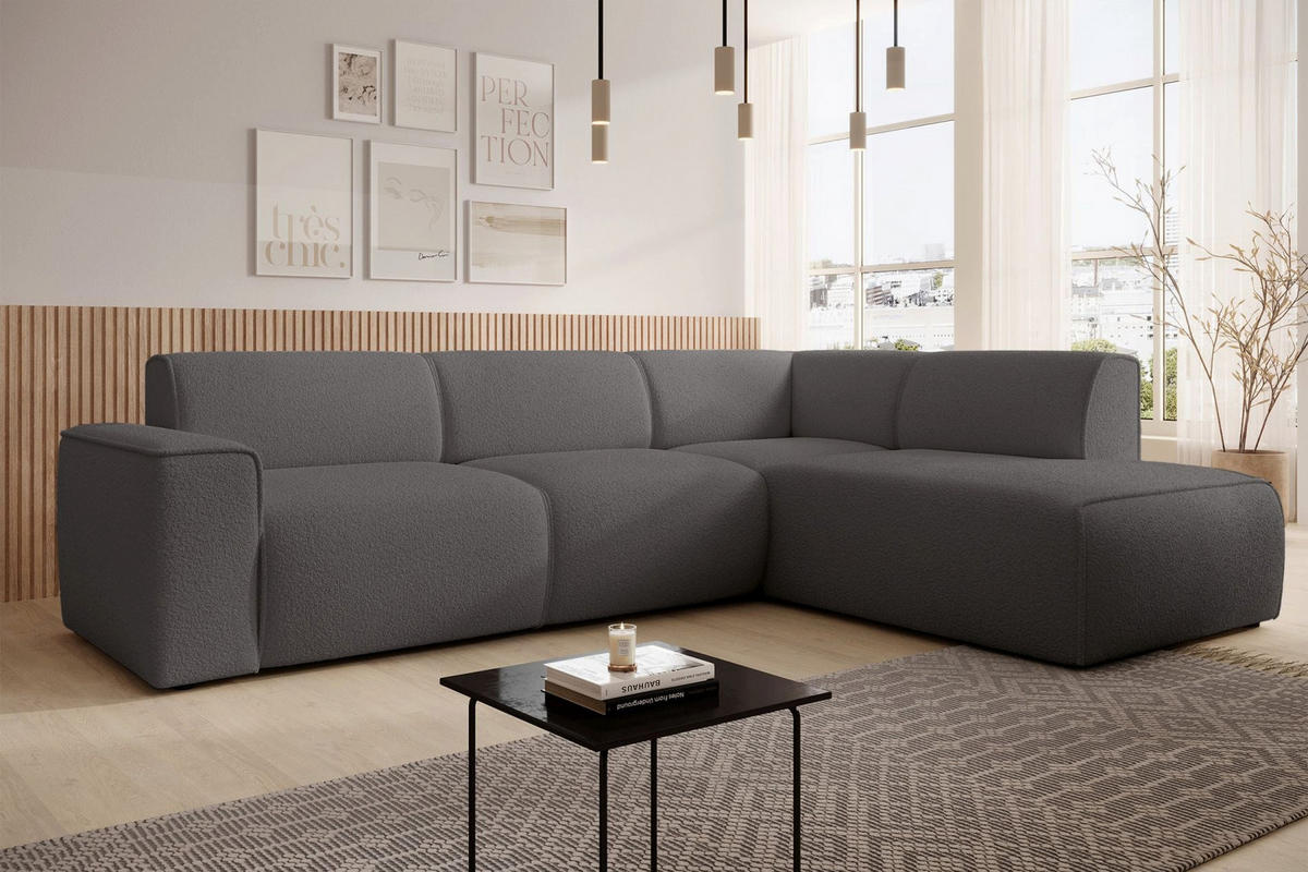 ECKSOFA Bouvi Dunkelgrau rechts - Dunkelgrau/Schwarz, Kunststoff/Textil (220/292cm) - Selsey