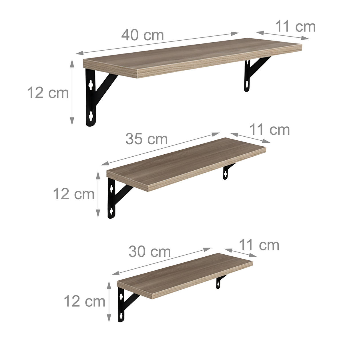 3-TLG.WANDREGAL-SET - Hellbraun, Holzwerkstoff/Metall (40/12/11cm) - Relaxdays