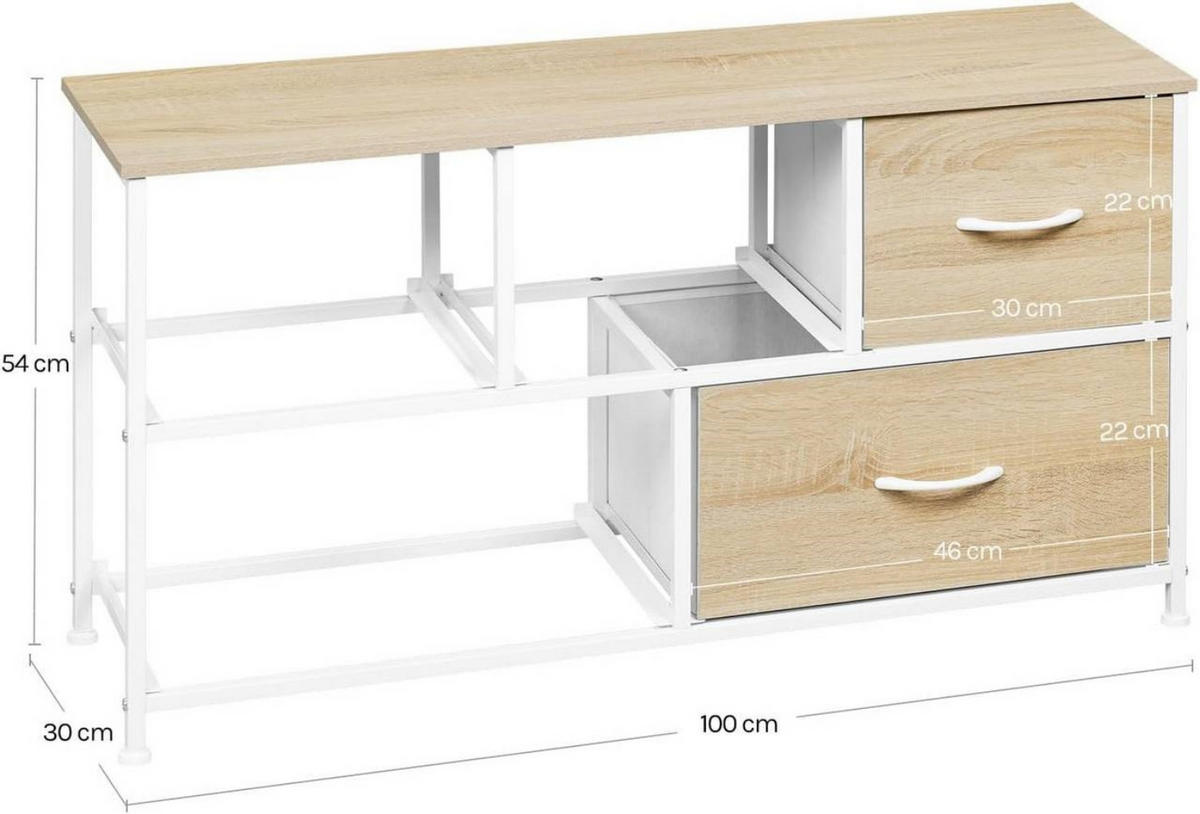 KOMMODENSCHRANK mit 5 Schubladen, Metallrahmen, Helle Eiche + Weiß - Eichefarben/Weiß, Holzwerkstoff/Metall (100/54/30cm) - Woltu