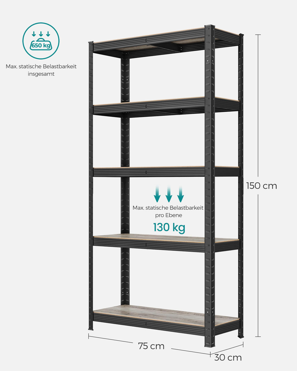 SCHWERLASTREGAL HONG KONG 2ER-SET - Schwarz, Holzwerkstoff (75/150/30cm) - Hansiro
