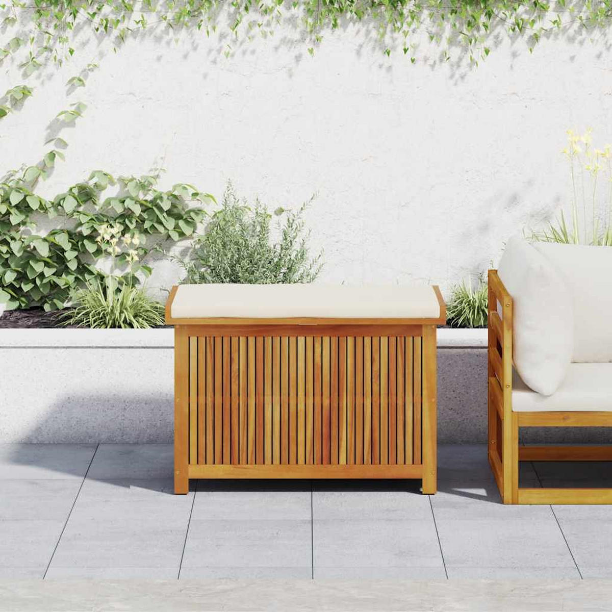 OUTDOOR-KISSENBOX 90/50/60,5 Cm Massivholz Akazie - Creme, Holz (50/60.5/90cm) - vidaXL