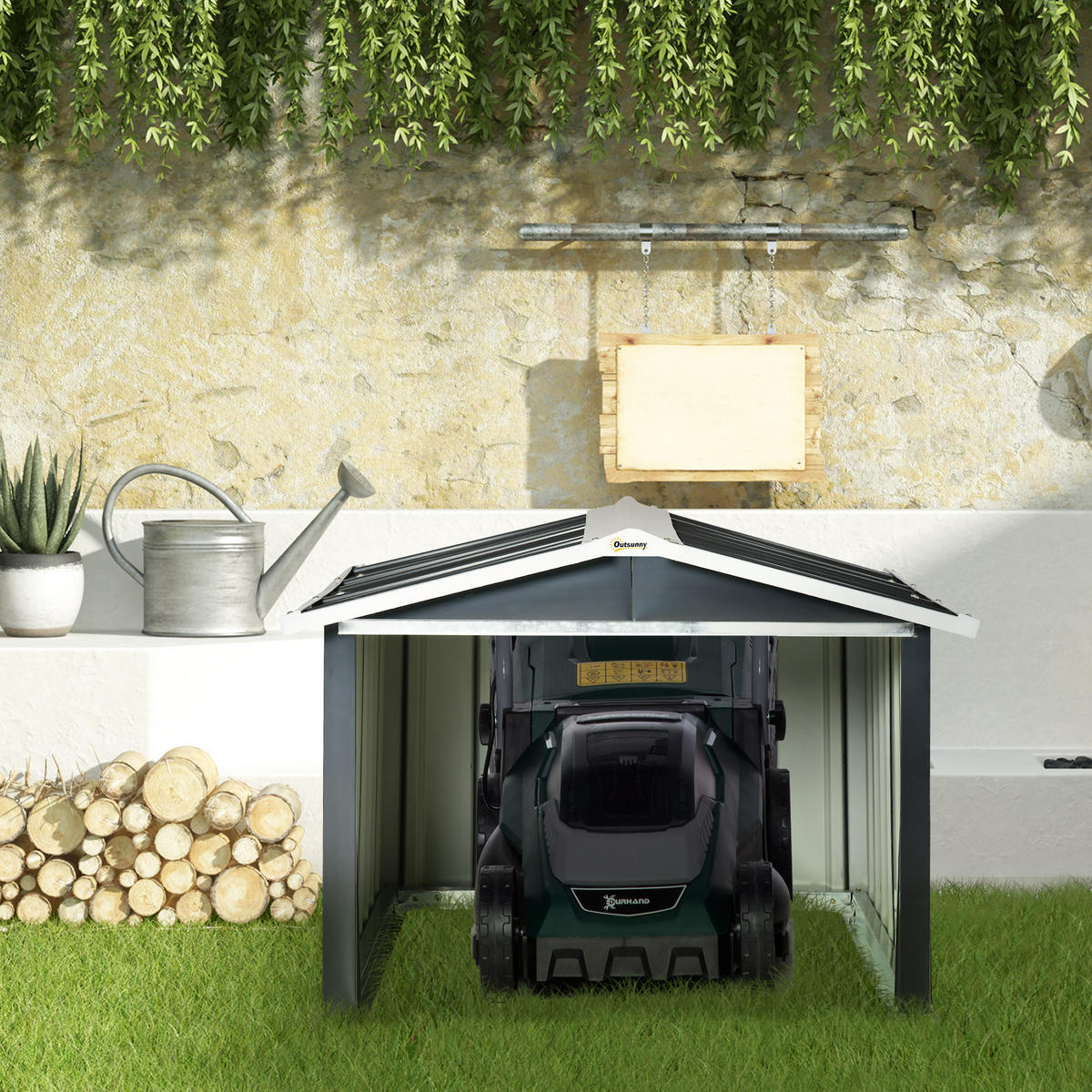 METALLSCHUPPEN für Rasenmähroboter, rostfreie Garage, 86 x 100 x 63cm, Grau - Dunkelgrau, Kunststoff/Metall (100/63/86cm) - Outsunny