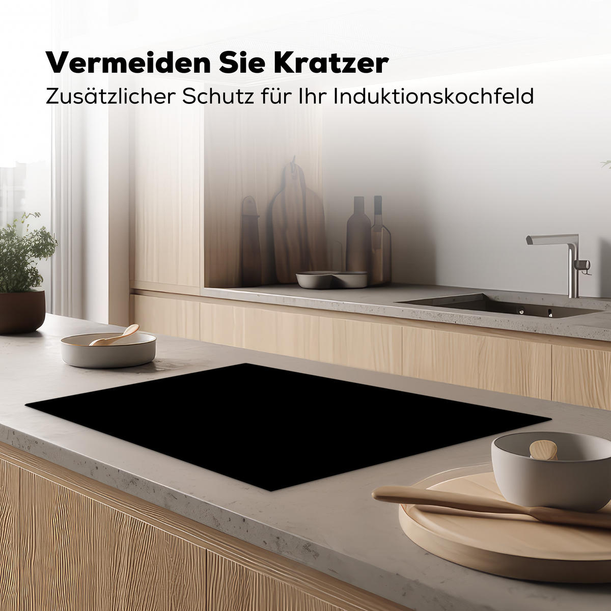 HERDABDECKPLATTE Schwarz - Einfarbig 77x51 cm - Schwarz, Kunststoff (77/0.2/51cm) - MuchoWow