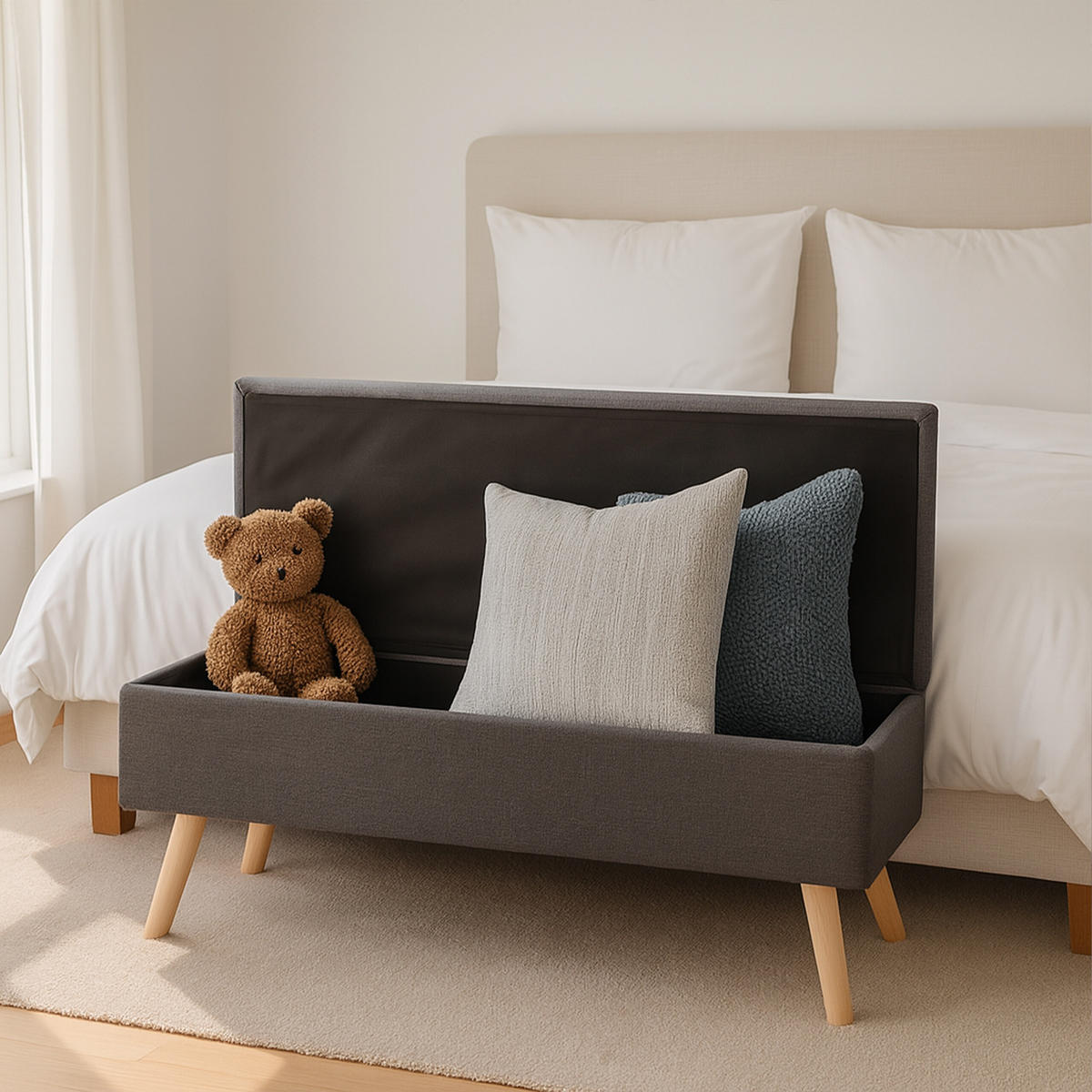 SITZBANK - Grau, Holz/Holzwerkstoff (110/40/40cm) - Relaxdays