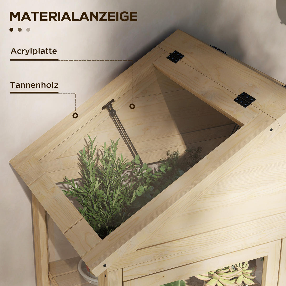 FRÜHBEET aus Holz Abschließbar Gewächshaus Dachfenster, für Garten, Balkon, Natur - Fichtefarben, Holz/Kunststoff (56.5/178/100cm) - Outsunny