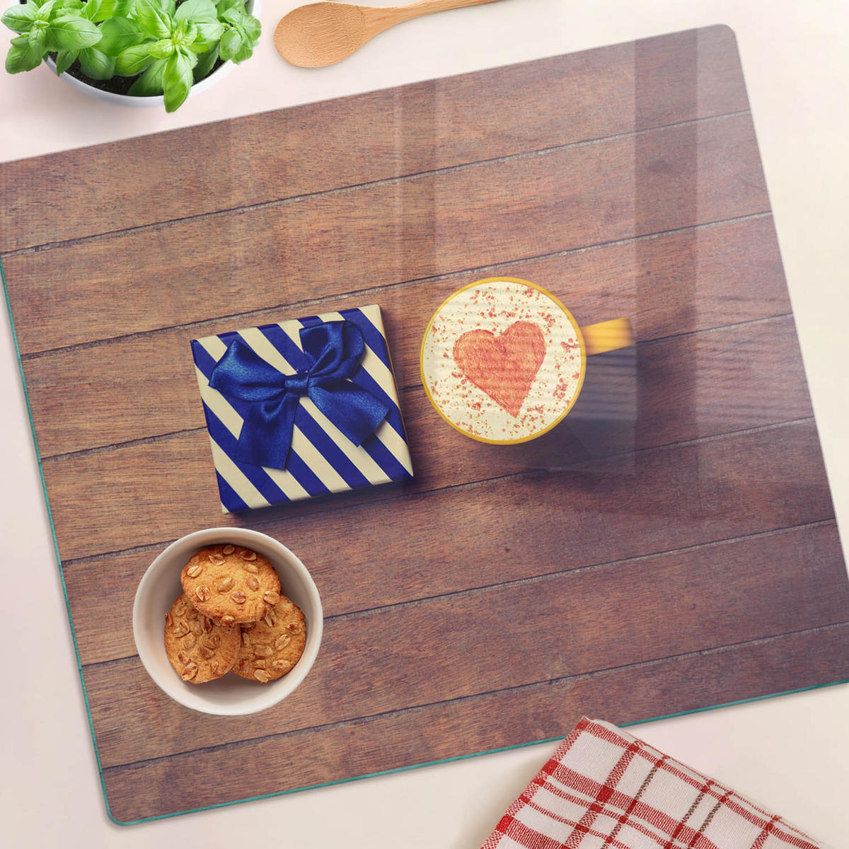 GLASPLATTE 60x52 cm Kaffeegeschenk - Blau, Glas (60/0.4/52cm) - TULUP