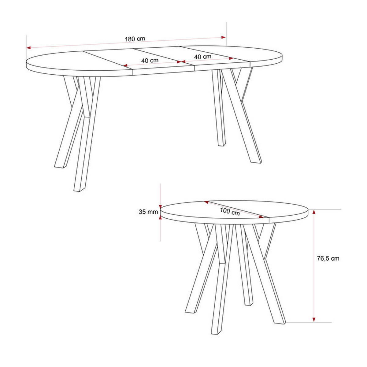 AUSZIEHTISCH YARA 100-180/76,5 cm Okapi-Nussbaum - Nussbaumfarben, Holzwerkstoff (100/100/76.5cm) - Idohome