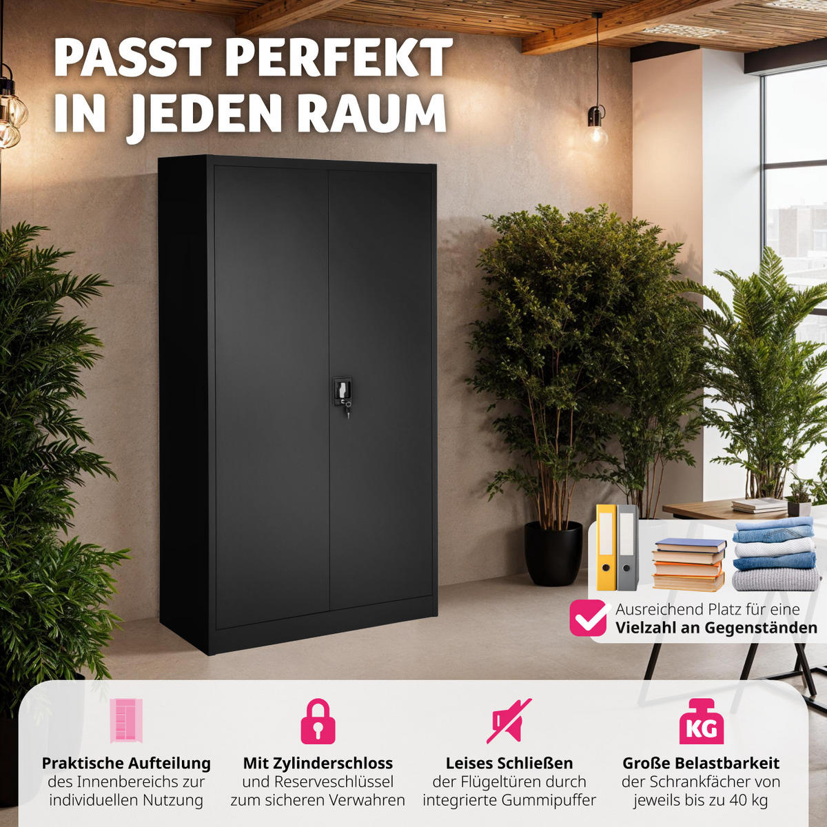SPIND ,180 x 80 x 40 cm,schwarz - Schwarz, Metall (40/180/80cm) - tectake