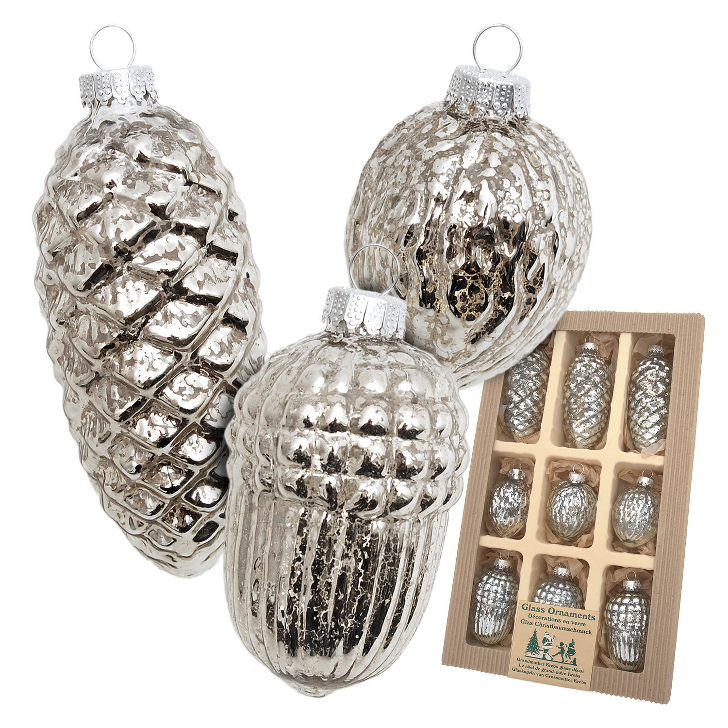Krebs Glas Lauscha Christbaumschmuck Silber 5x10x5 cm