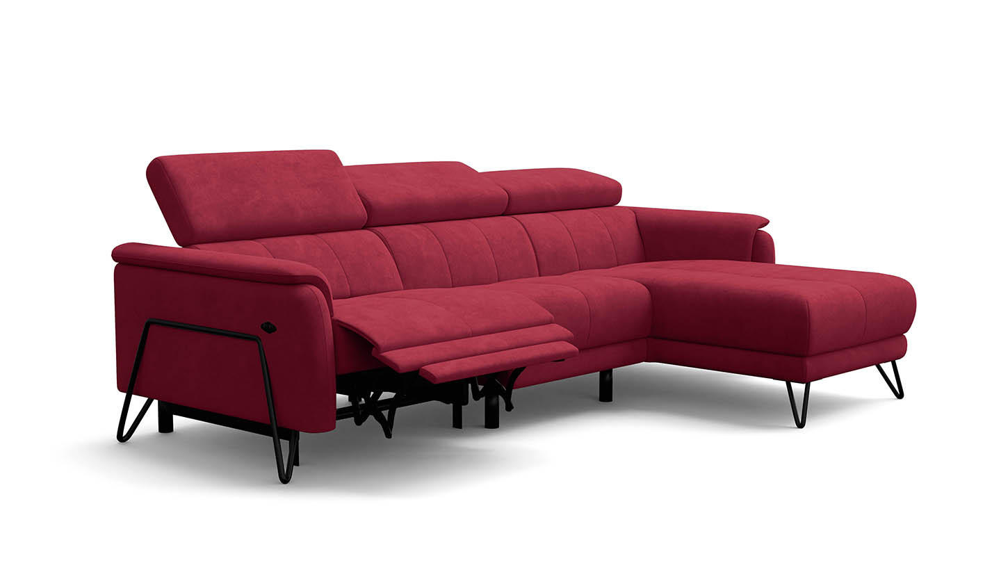 ECKSOFA RODEN 4-Sitzer mit Relax, rostrot, Veloursstoff - Rot, Holz/Textil (268/92cm) - Wozimo